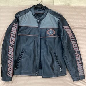 Harley-Davidson Men’s Black & Gray Leather Motorcycle Jacket